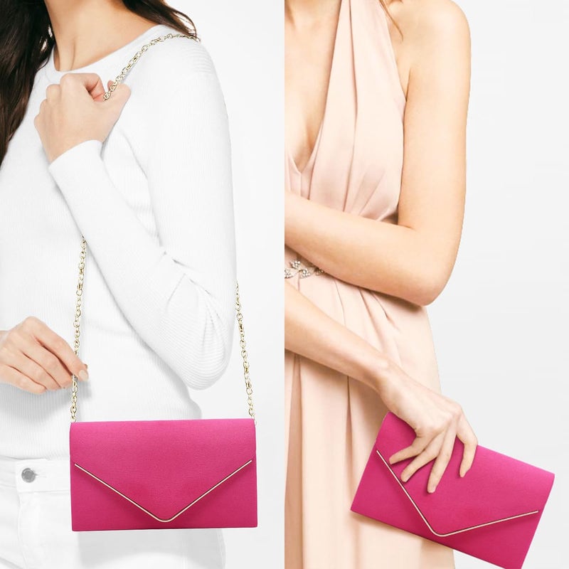 Dasein Ladies' Velvet Evening Clutch Handbag Formal Party Clutch For Women With Chain Strap (Rose) - Image 2